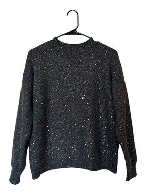 LOFT Charcoal Gray Crewneck Sweater with Multicolor Sequins